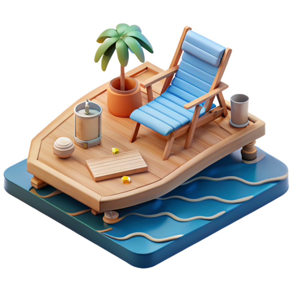 Relaxing Deck Scene 3D Render of Tropical Island Getaway png
