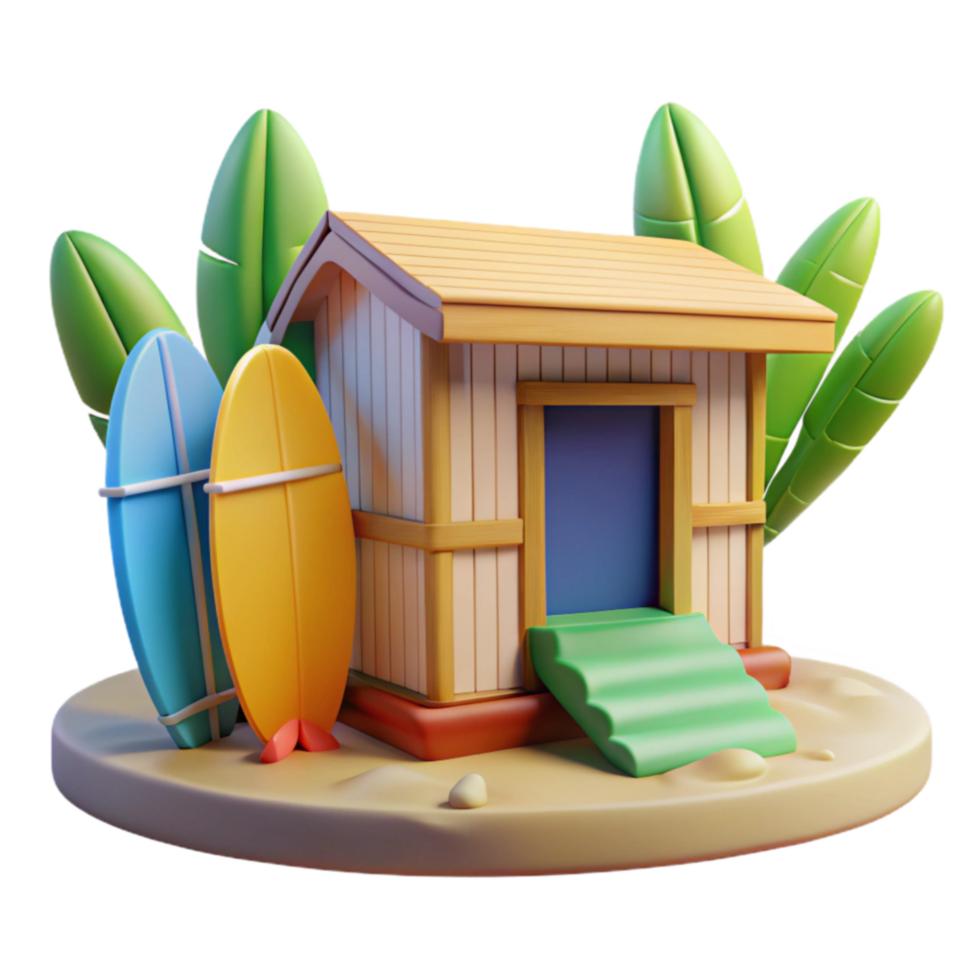 Tropical Beach House with Surfboards png