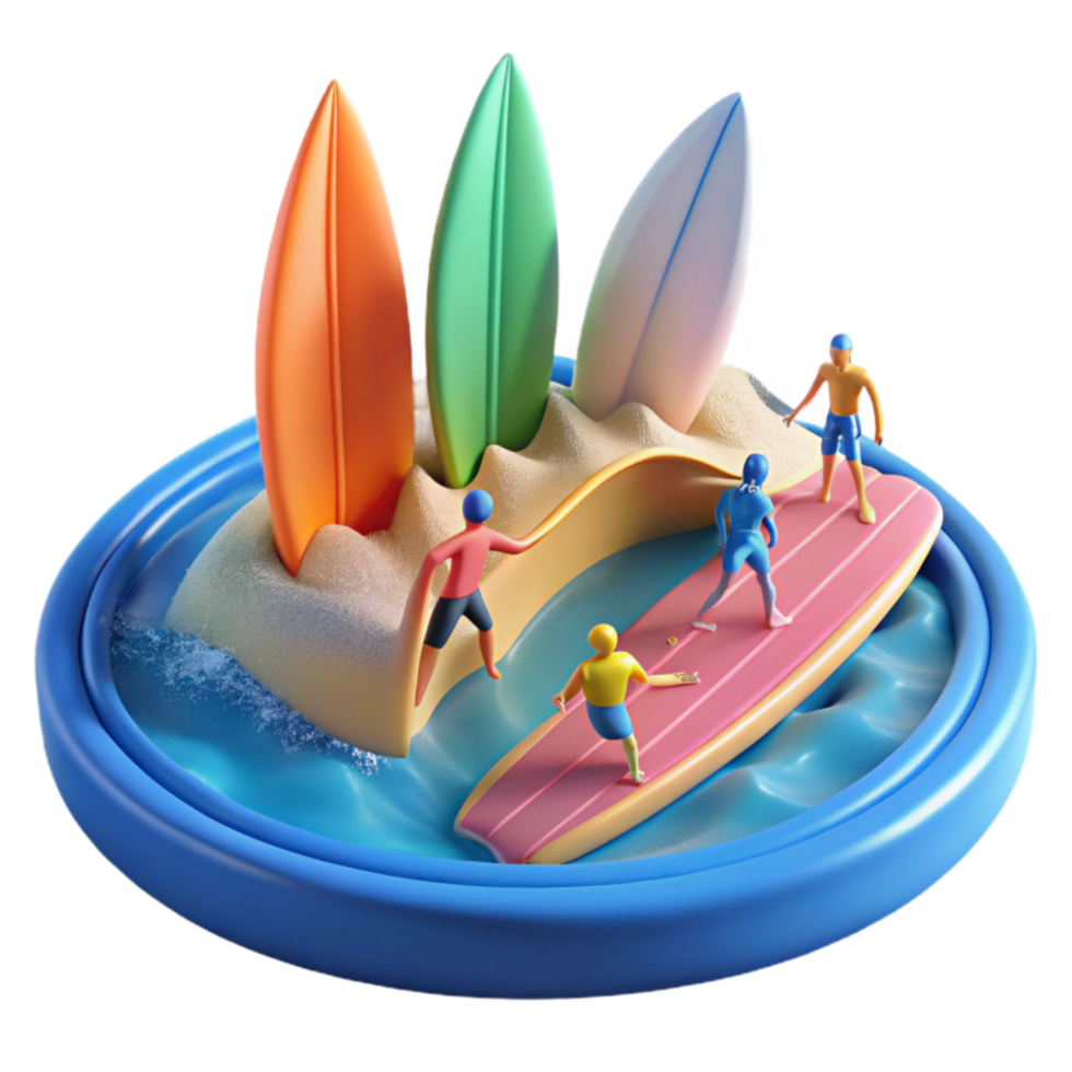 Summer Fun Beach, Surfboards, and Wave Action png