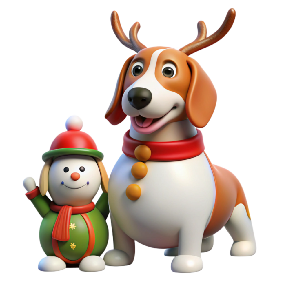 3D Festive Dog and Snowman Winter Holiday Image png