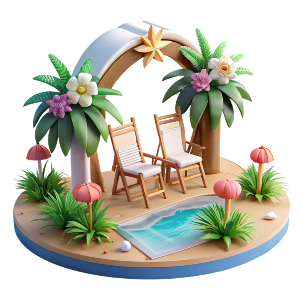 Tropical Getaway Island Relaxation with Pool Lounge Chairs png