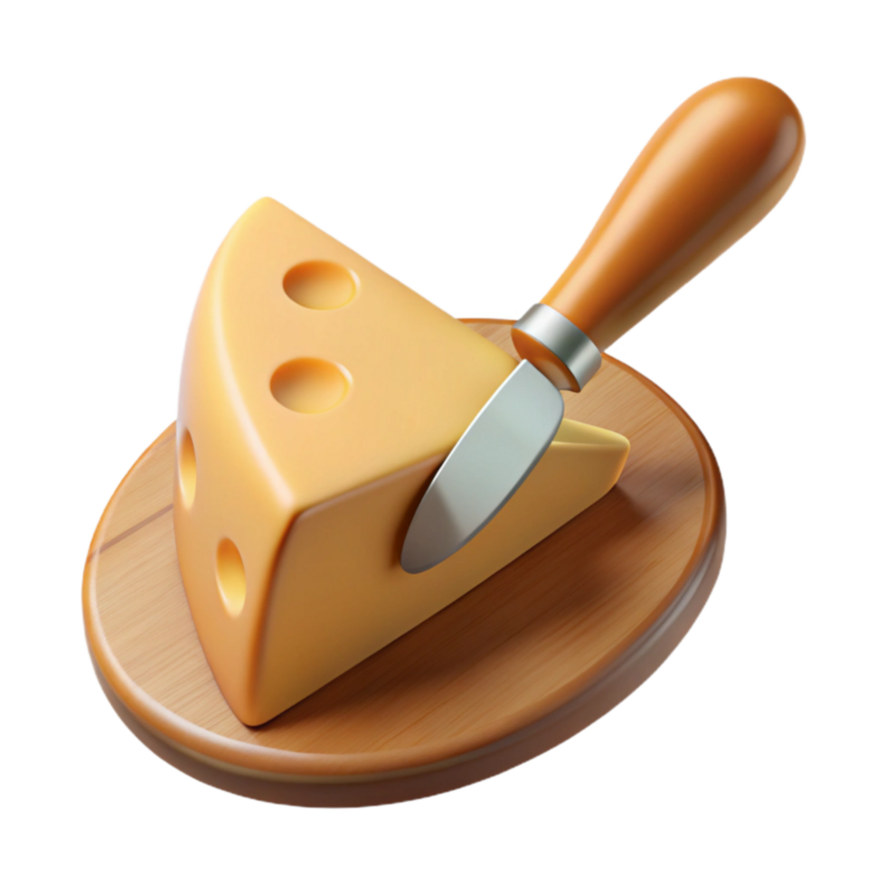 Cheese Wedge on Wooden Board with Knife png
