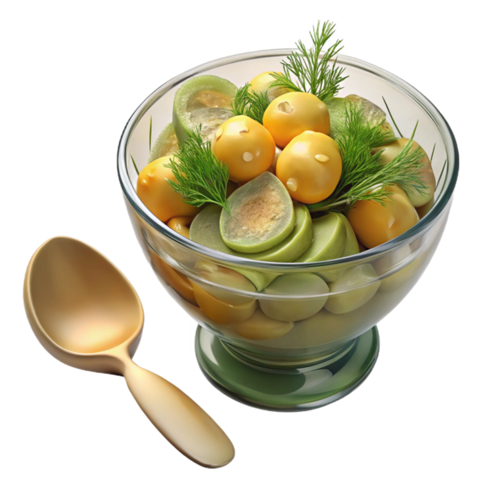 Fresh Herb and Citrus Fruit Salad in Glass Bowl png