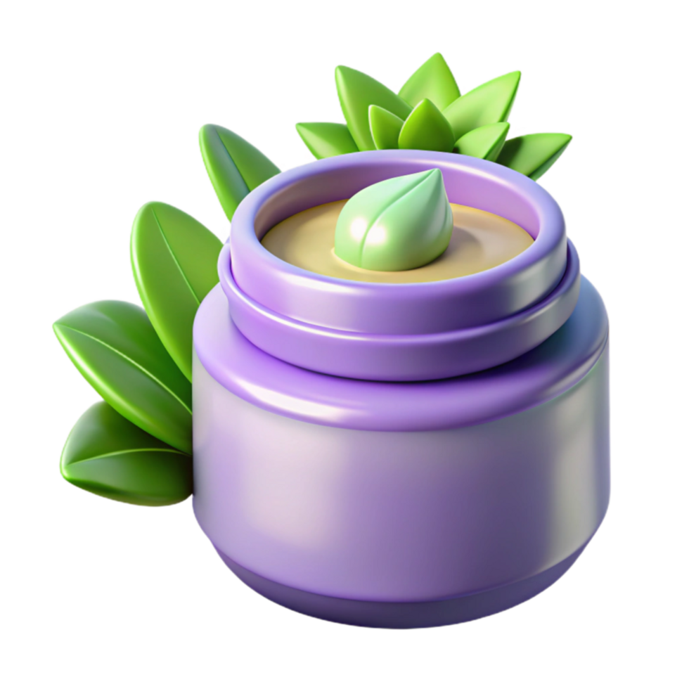 Herbal Cream Jar with Leaves Natural Skincare png