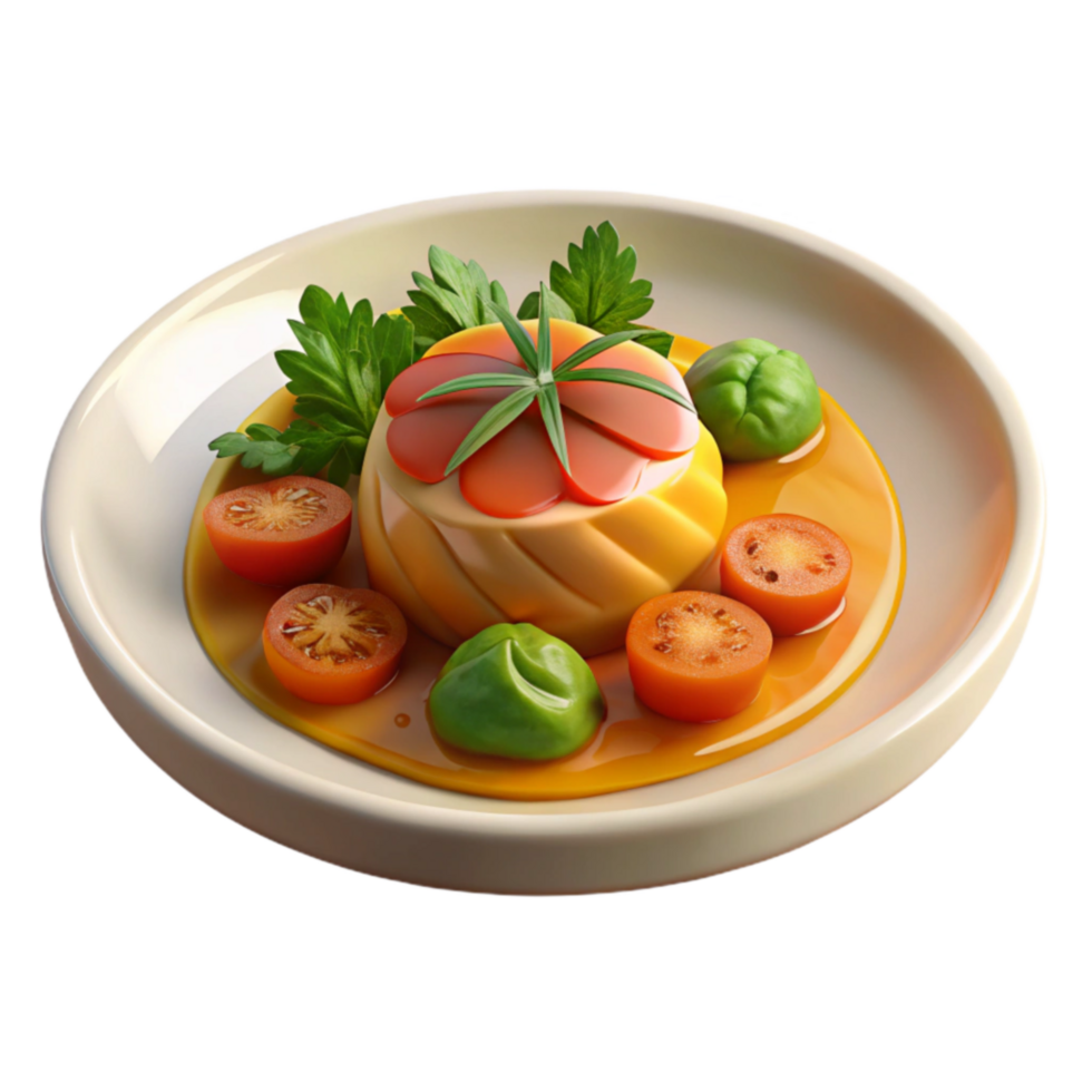 Elegant Savory Custard with Tomato and Herb Garnish png
