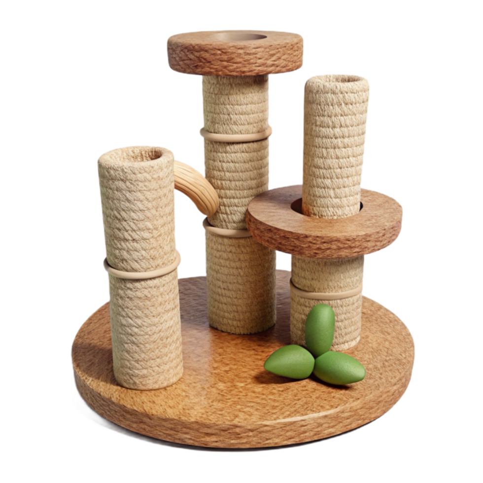 Wooden Cat Tree with Sisal Posts and Platforms png