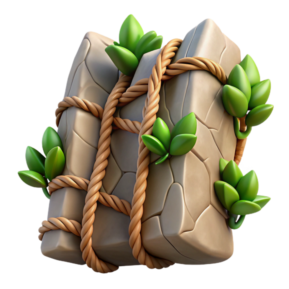 Stone Blocks, Vines, Rope Ladder 3D Render png