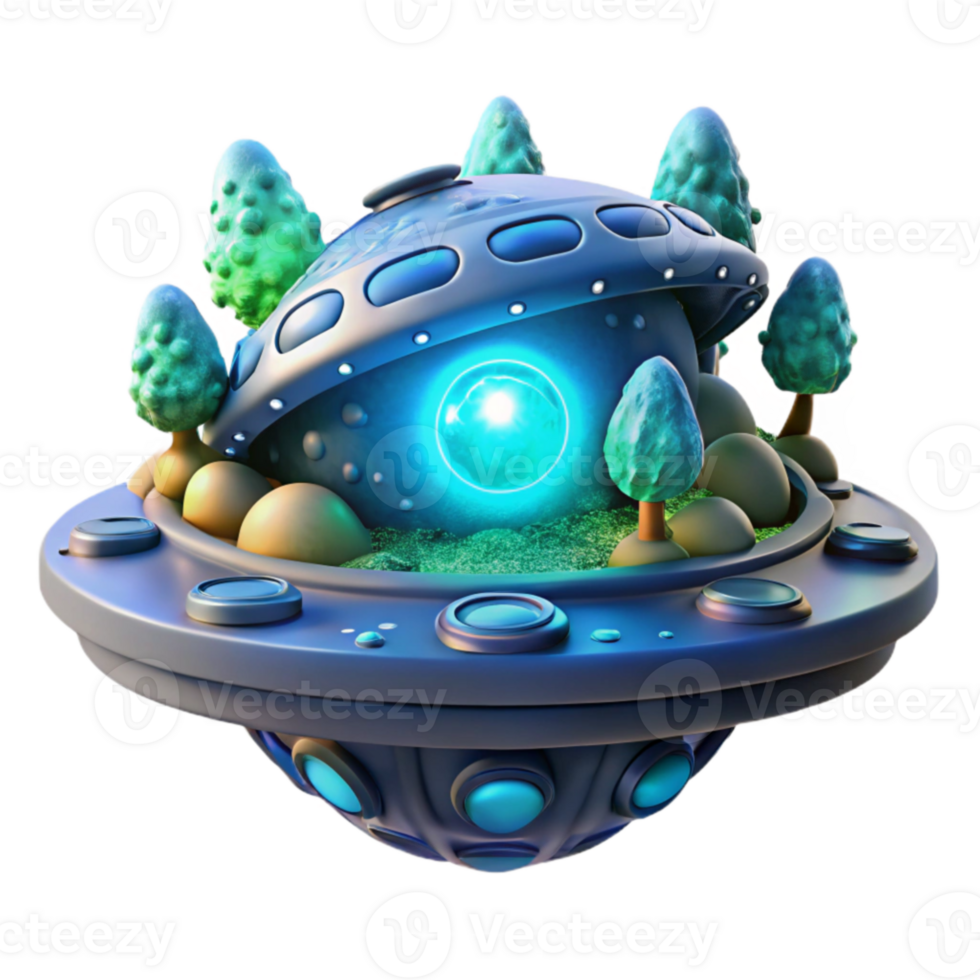 Spaceship Landing on Miniature Planet png