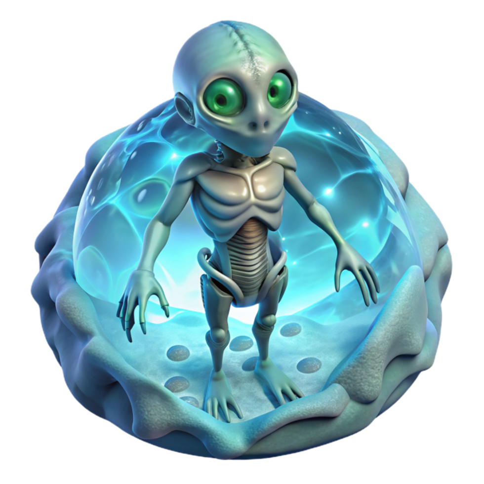 Alien in Energy Sphere 3D Render png