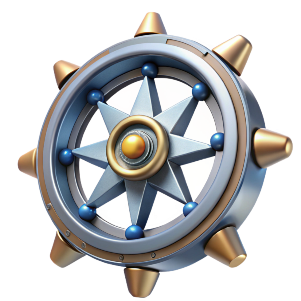 3D Render Rotating Wheel with Spiked Edge Color Segments png