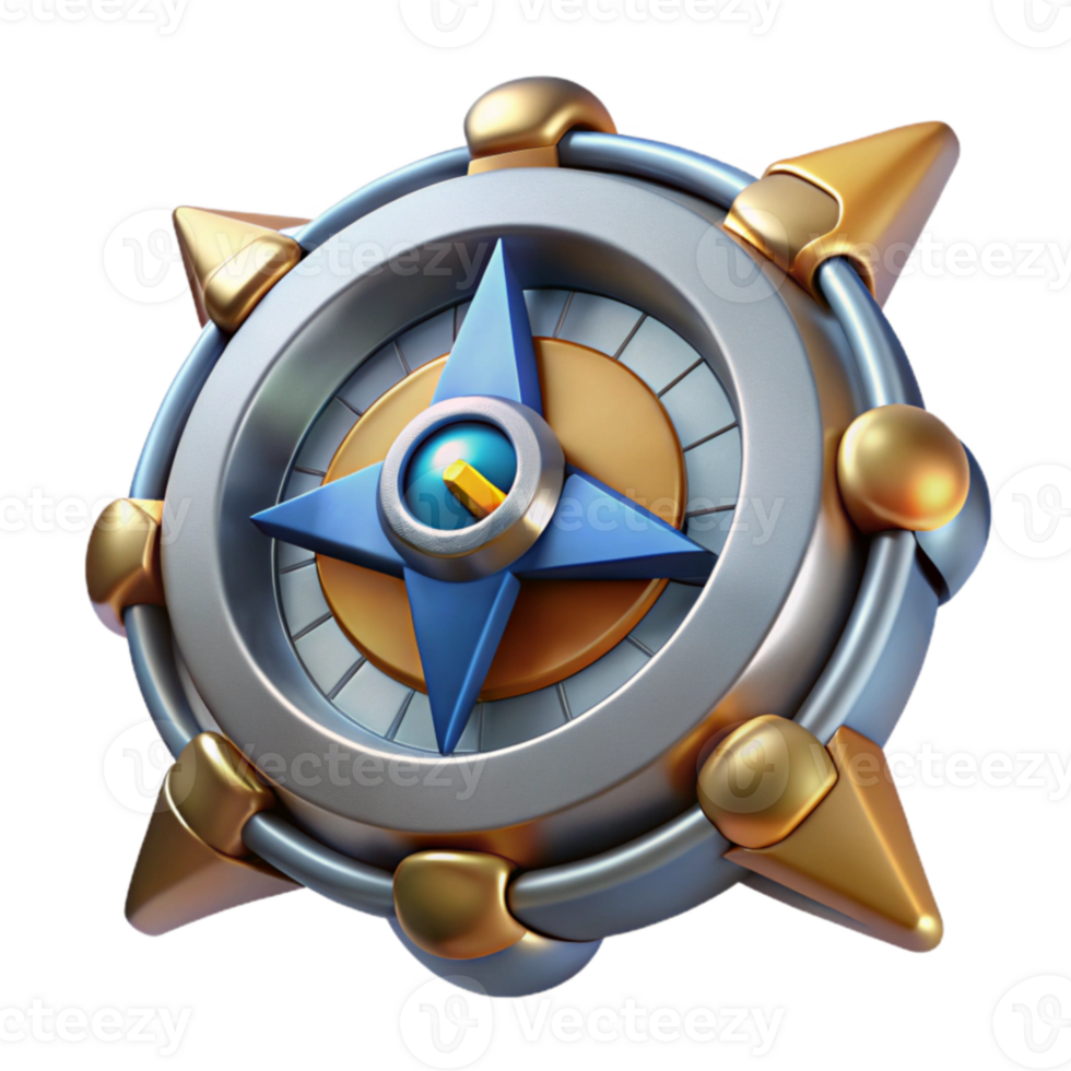 Stylized Compass 3D Model, Rotating Navigation Icon png