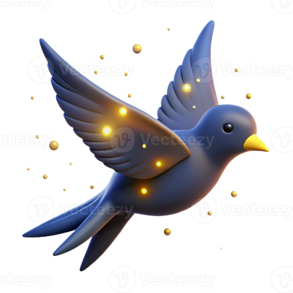 Glowing Bird in Flight 3D Render of Illuminated Avian png