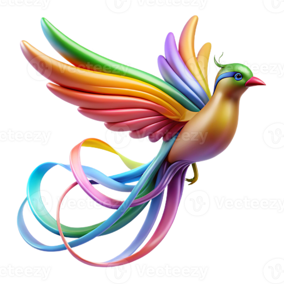 Rainbow Bird Colorful Wings, Avian Art, 3D Render png