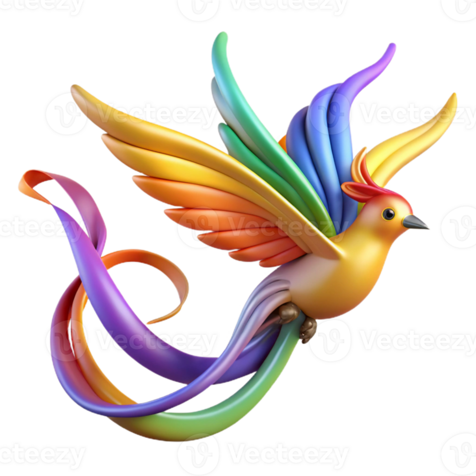 Rainbow Bird 3D Render of Colorful Avian png