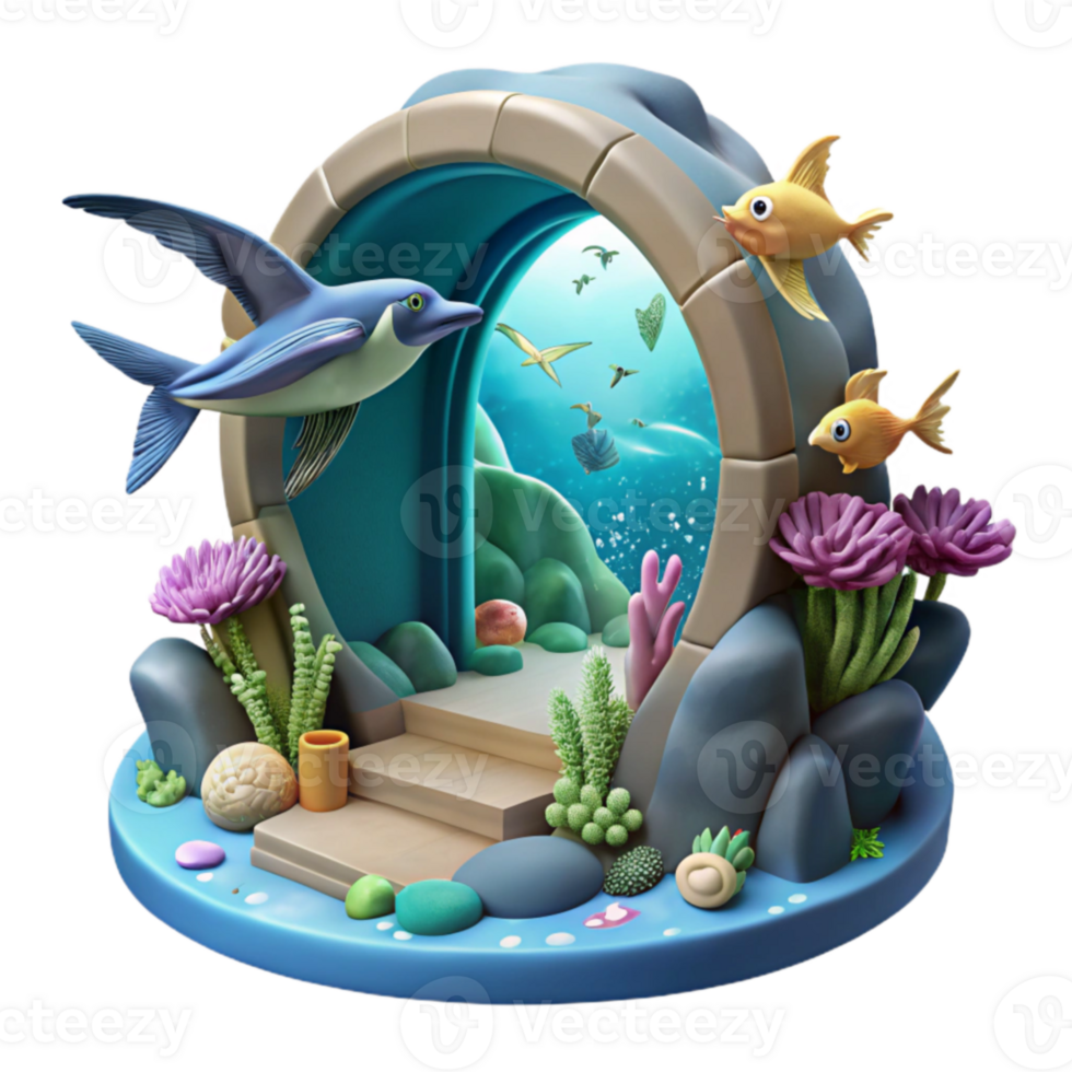 Ocean Portal Underwater Scene with Fish and Coral png