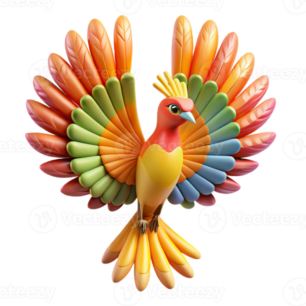 Vibrant Rainbow Bird 3D Colorful Avian Art png