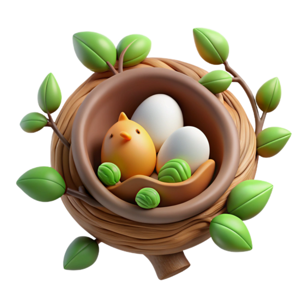Spring Bird s Nest with Eggs 3D Render png