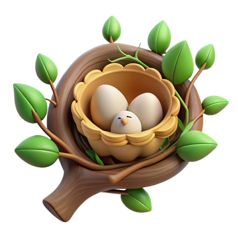 Bird s Nest with Eggs and Chickling png