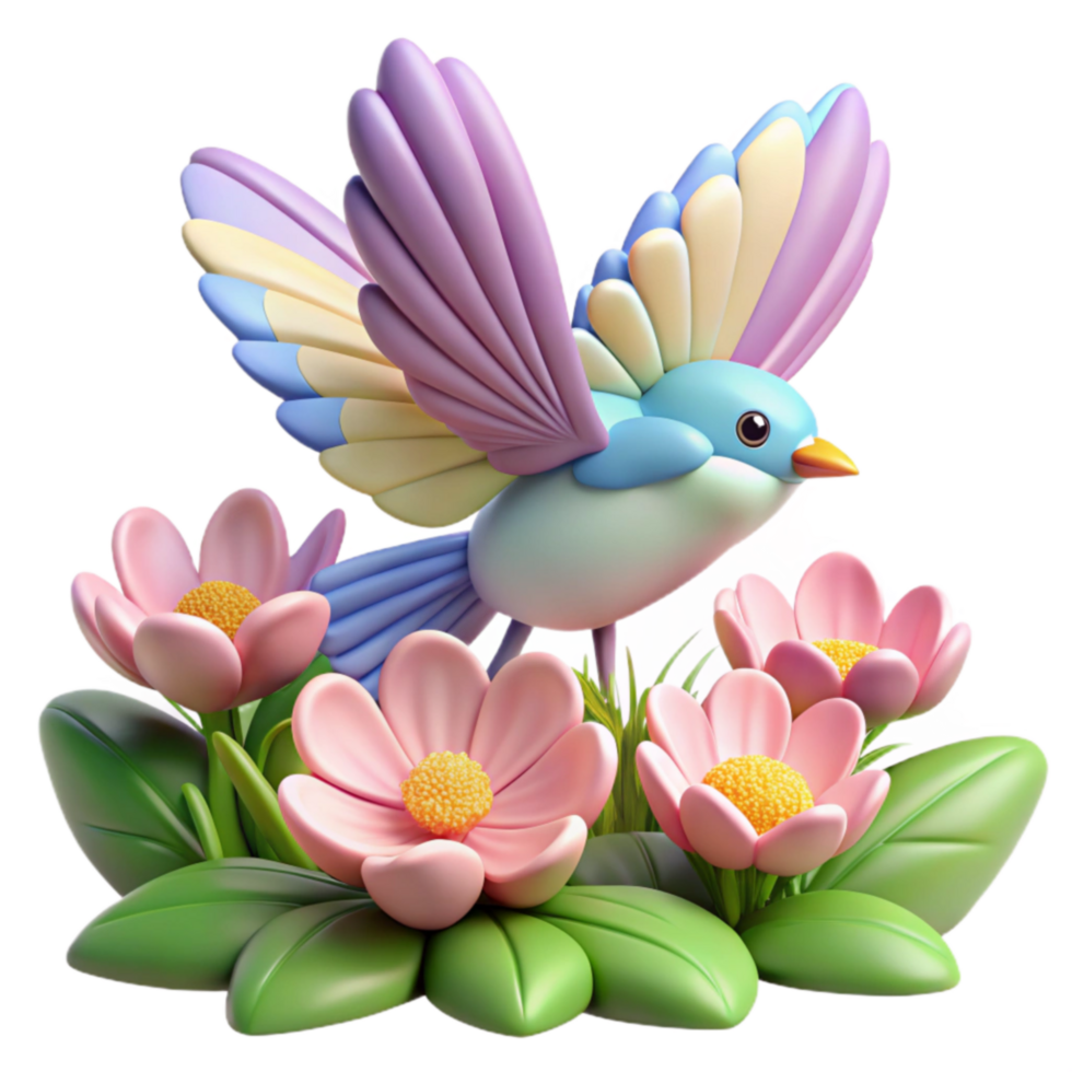 Pastel Bird Flowers Springtime Delight png