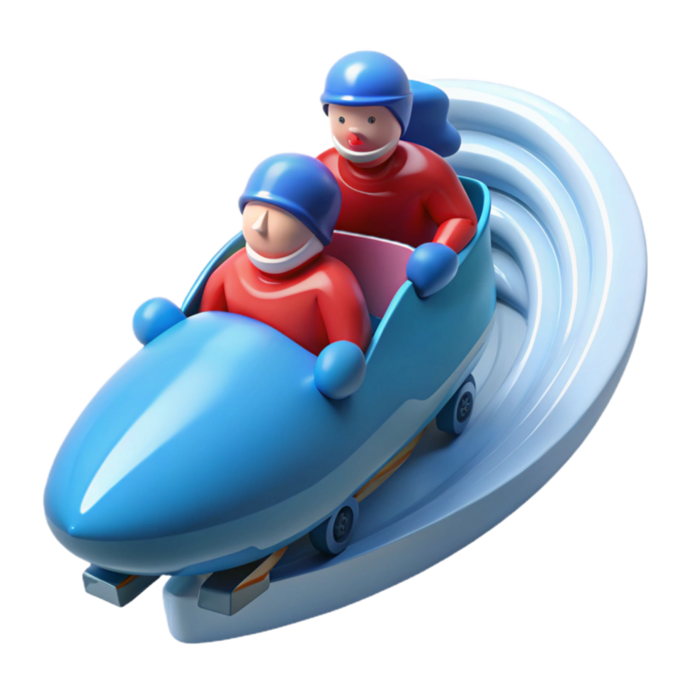 Cartoon Bobsledders Racing Down Snowy Track png