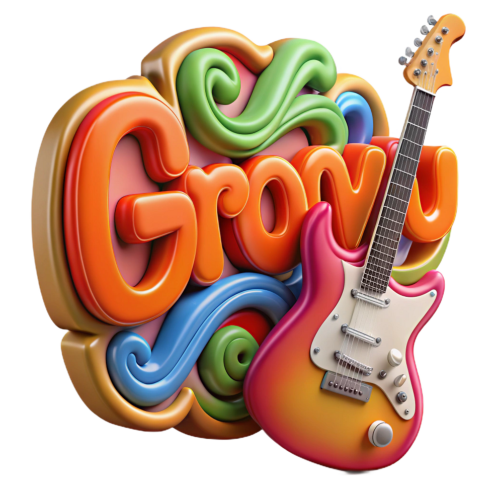 Groovy Vibes Electric Guitar Colorful 3D Design png