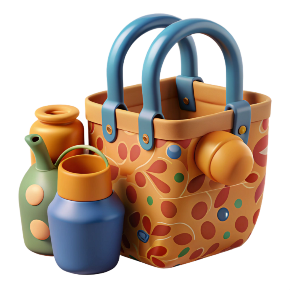 Colorful Patterned Basket with Assorted Containers png