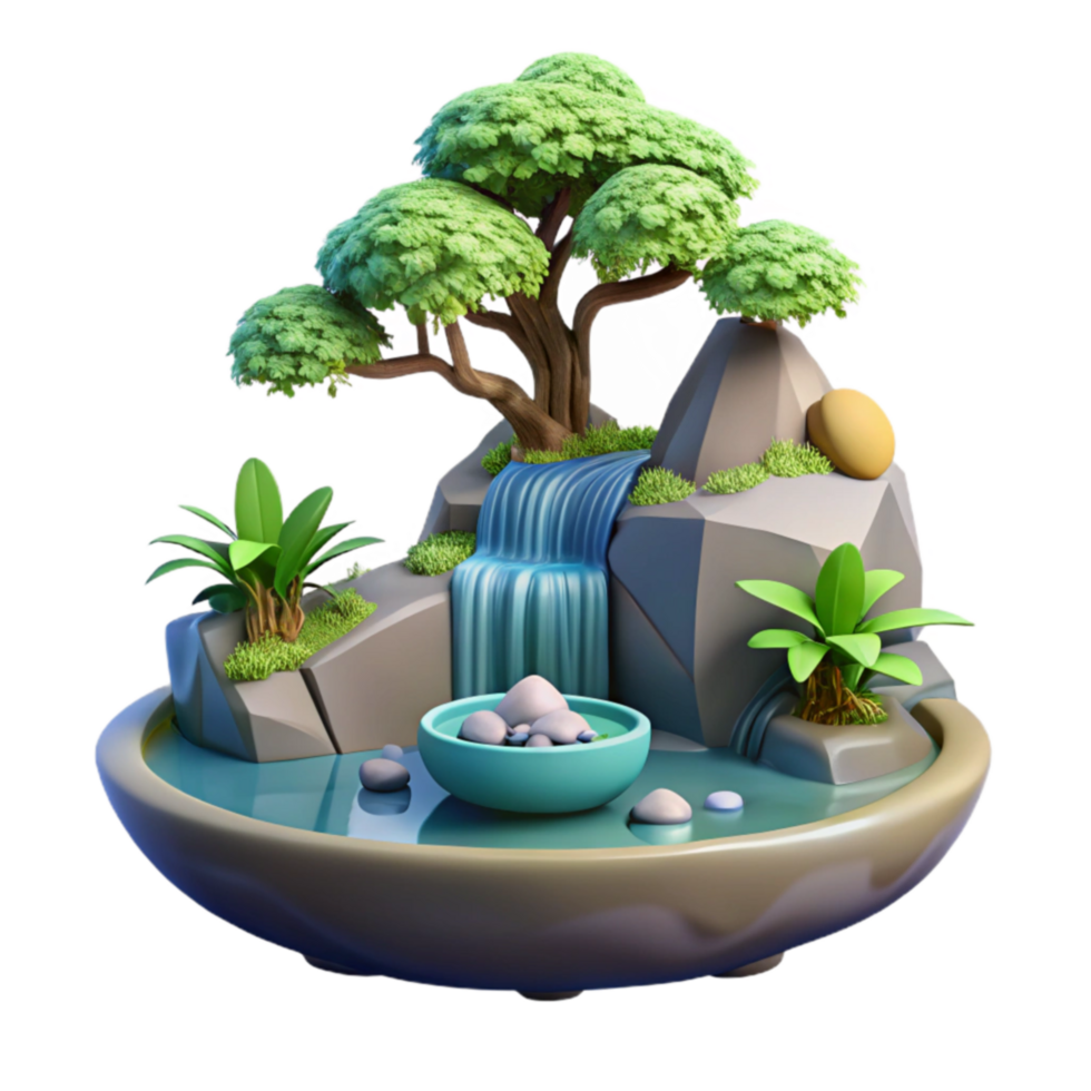 Serene Bonsai Waterfall Tabletop Garden png