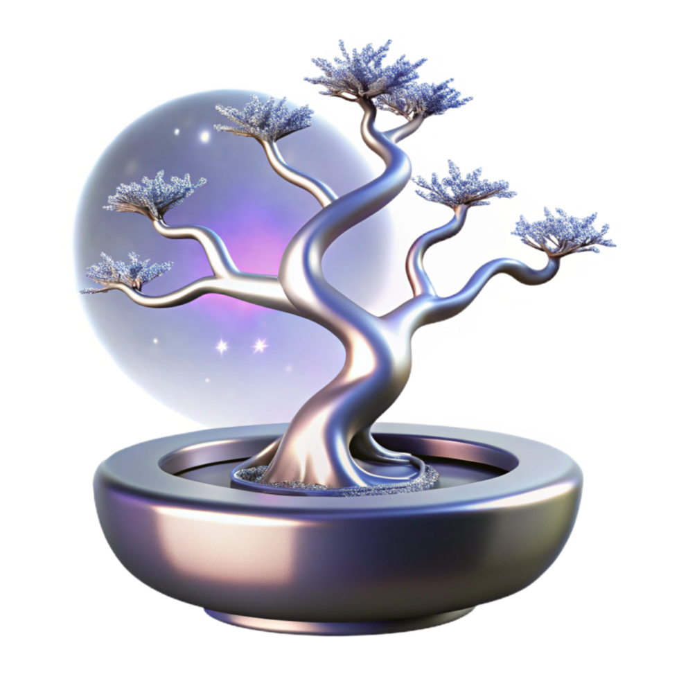 Metallic Bonsai Tree in Glass Orb png