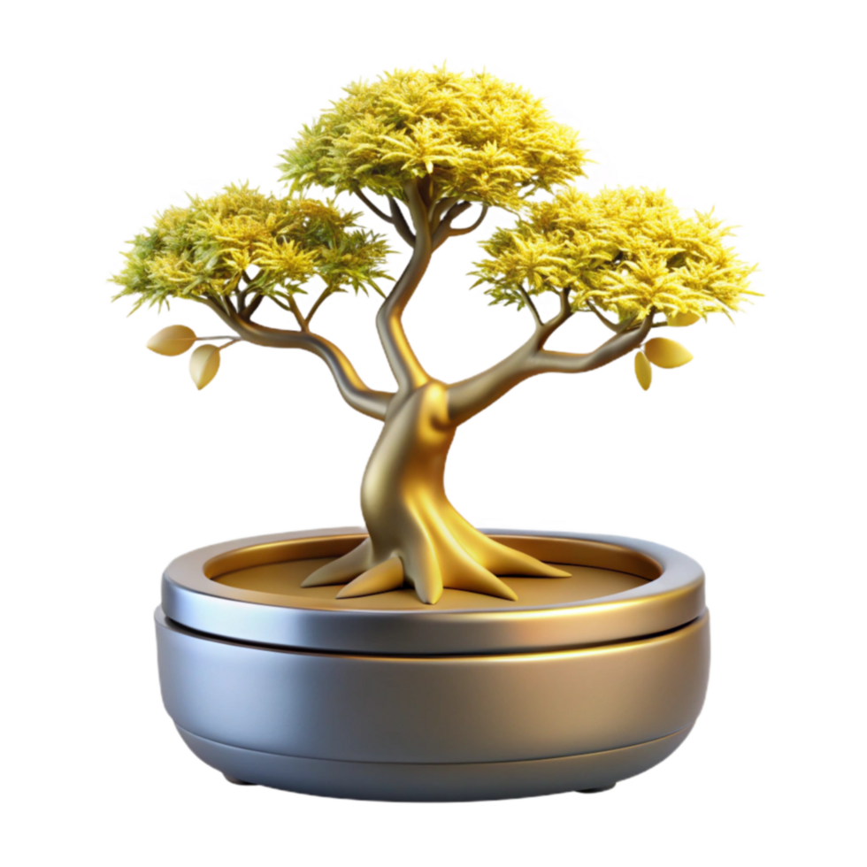 Golden Bonsai Tree Miniature Tree in Pot png