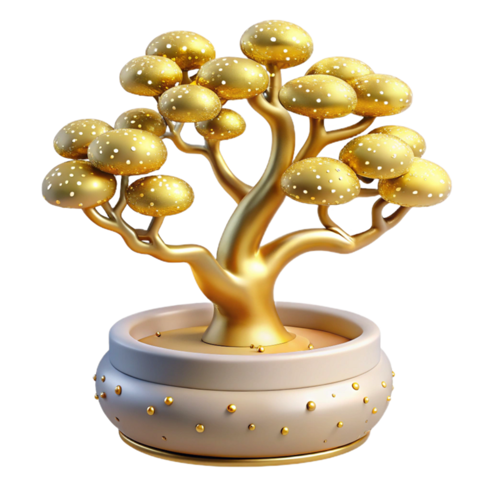 Golden Bonsai Tree Decorative Ornament png