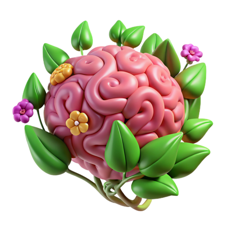 Blooming Brain 3D Render of Floral Brain png