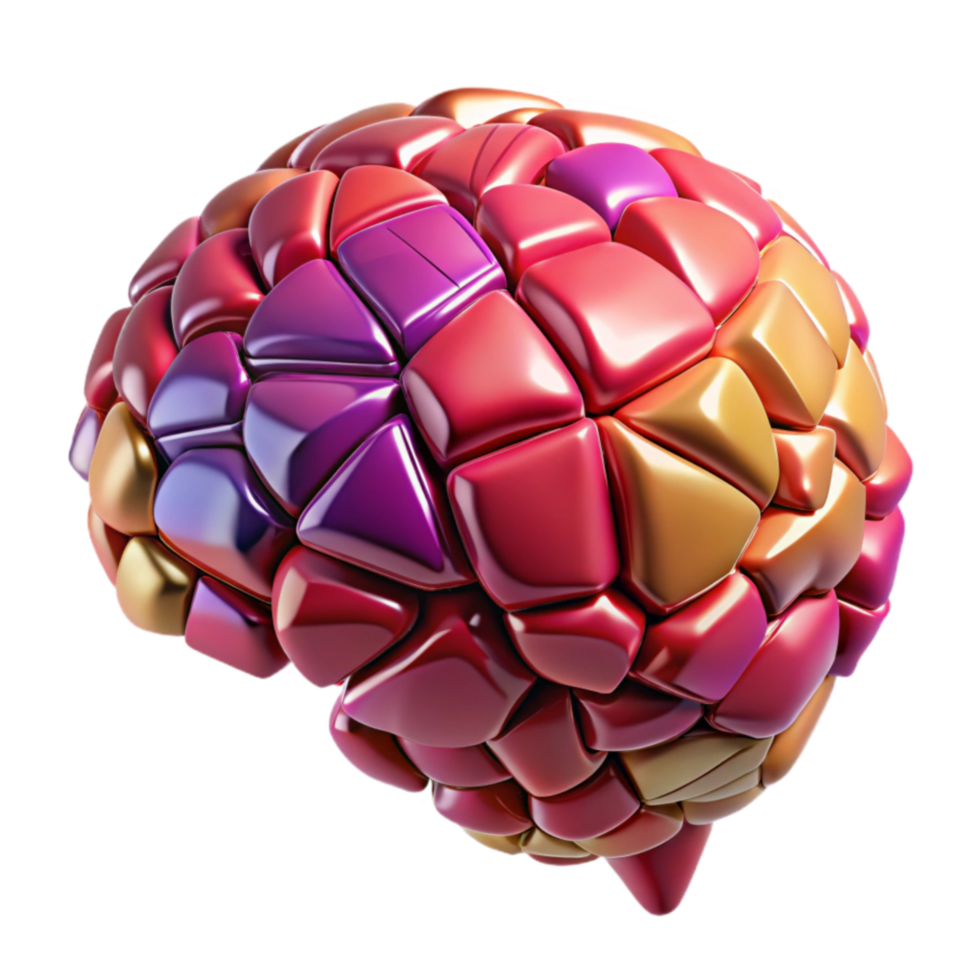 Abstract Brain 3D Model of Colorful Polygonal Structure png