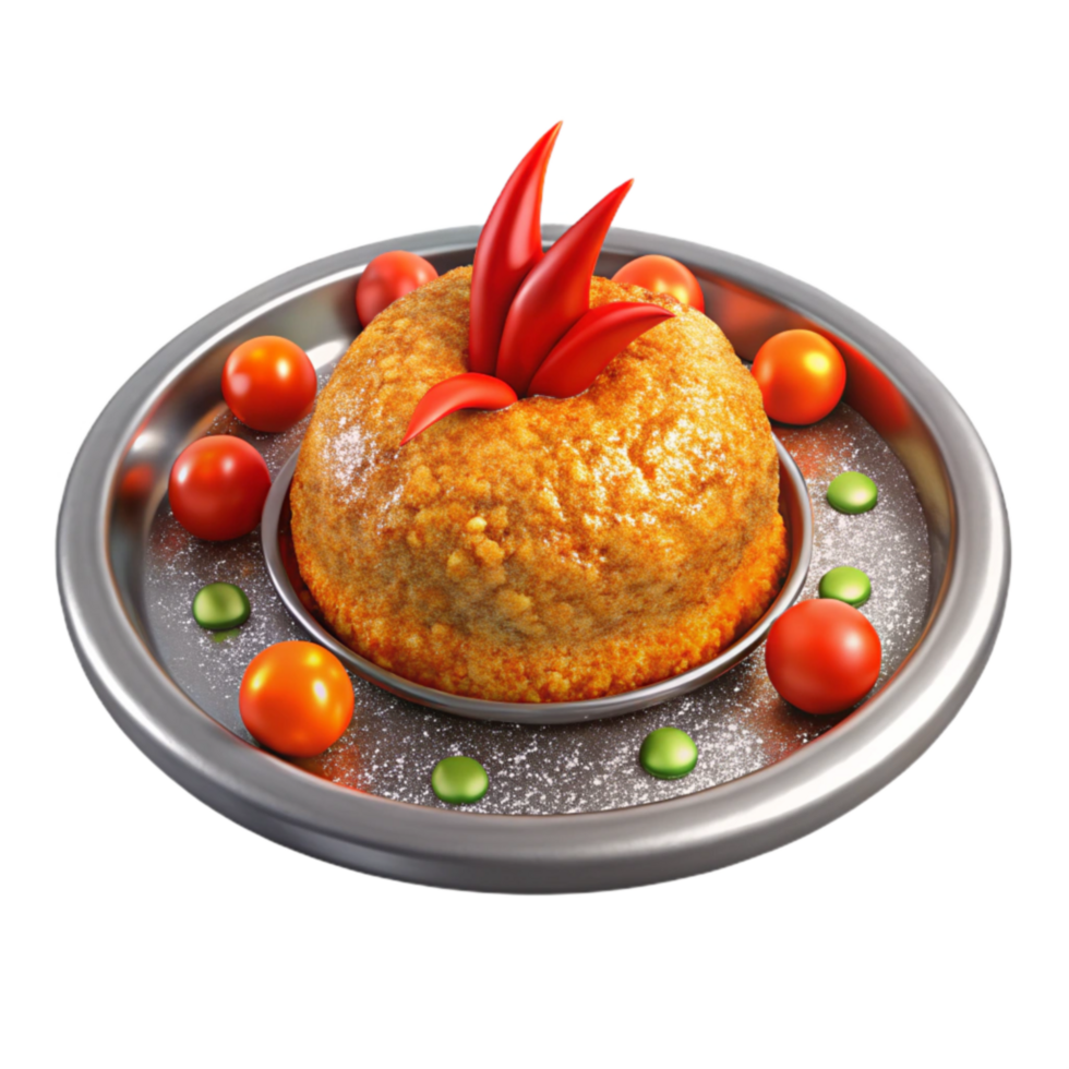 Savory Baked Dome with Chili Garnish and Tomatoes png