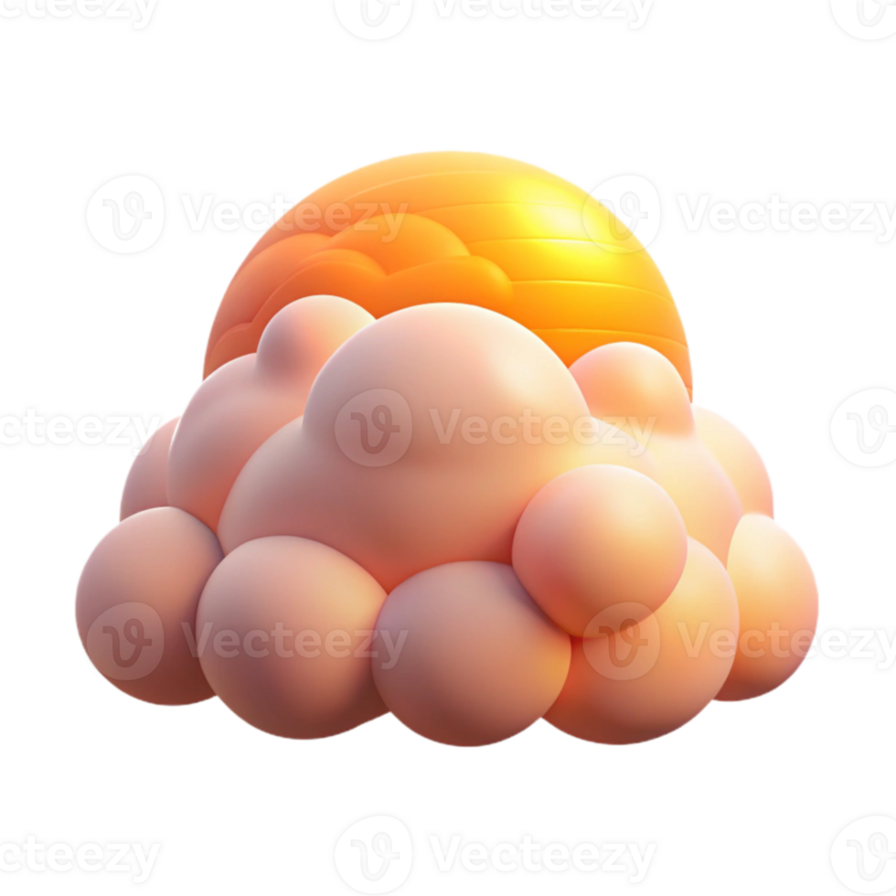 Sunset Cloud 3D Render of Fluffy Clouds and a Golden Sun png