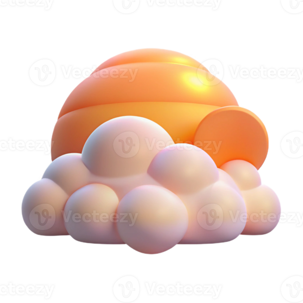 Sunset Cloud 3D Render Abstract Orange Sun and Fluffy Clouds png