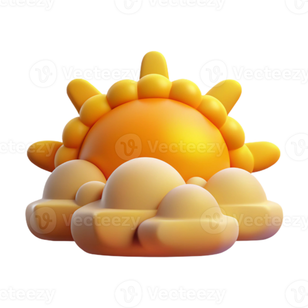 Sunny Day 3D Render Cute Sun and Clouds png