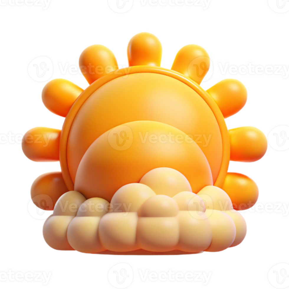 Cartoon Sun and Clouds 3D Render png