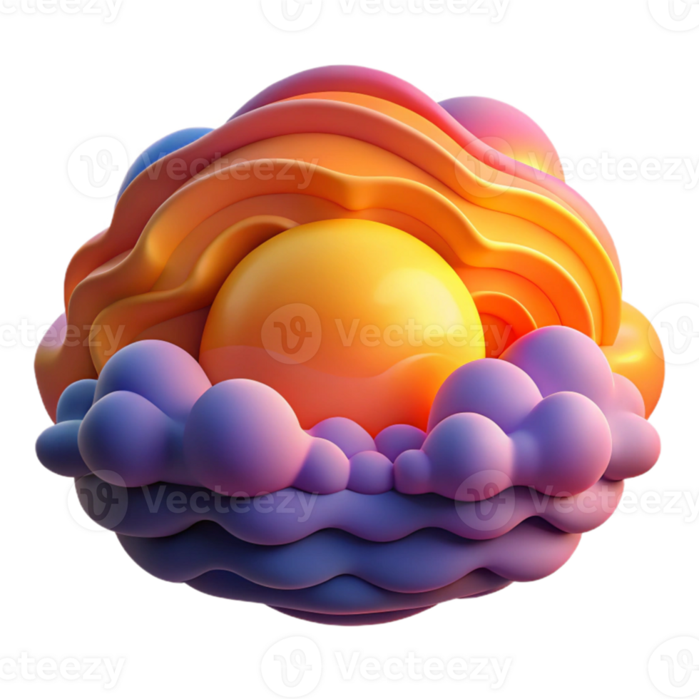 Abstract 3D Render Sun, Clouds, and Waves png