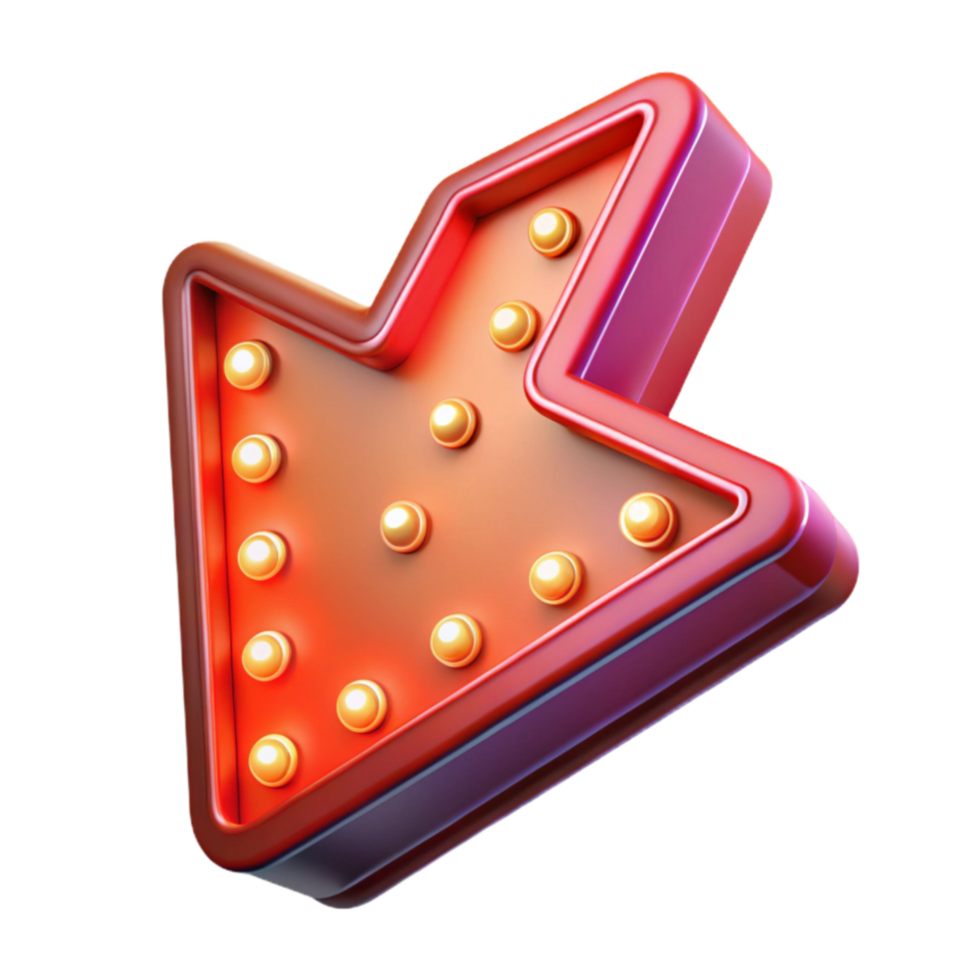 3D Red Arrow Sign with Lights Downward Direction Indicator png