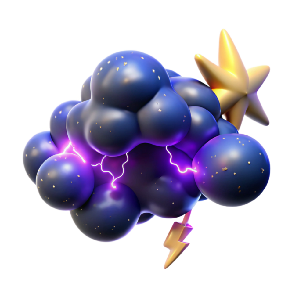 3D Render Sparkling Cloud with Lightning Star png