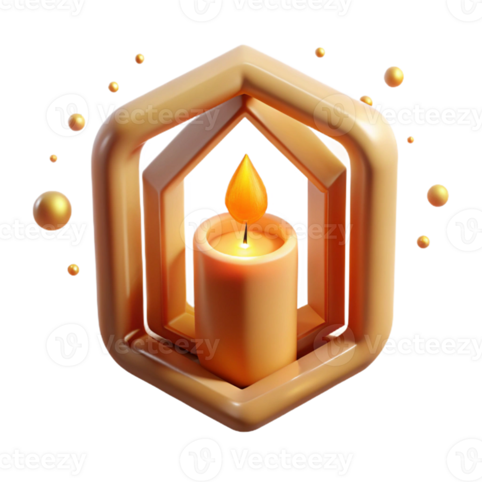 Golden Candle in Abstract Frame 3D Render png