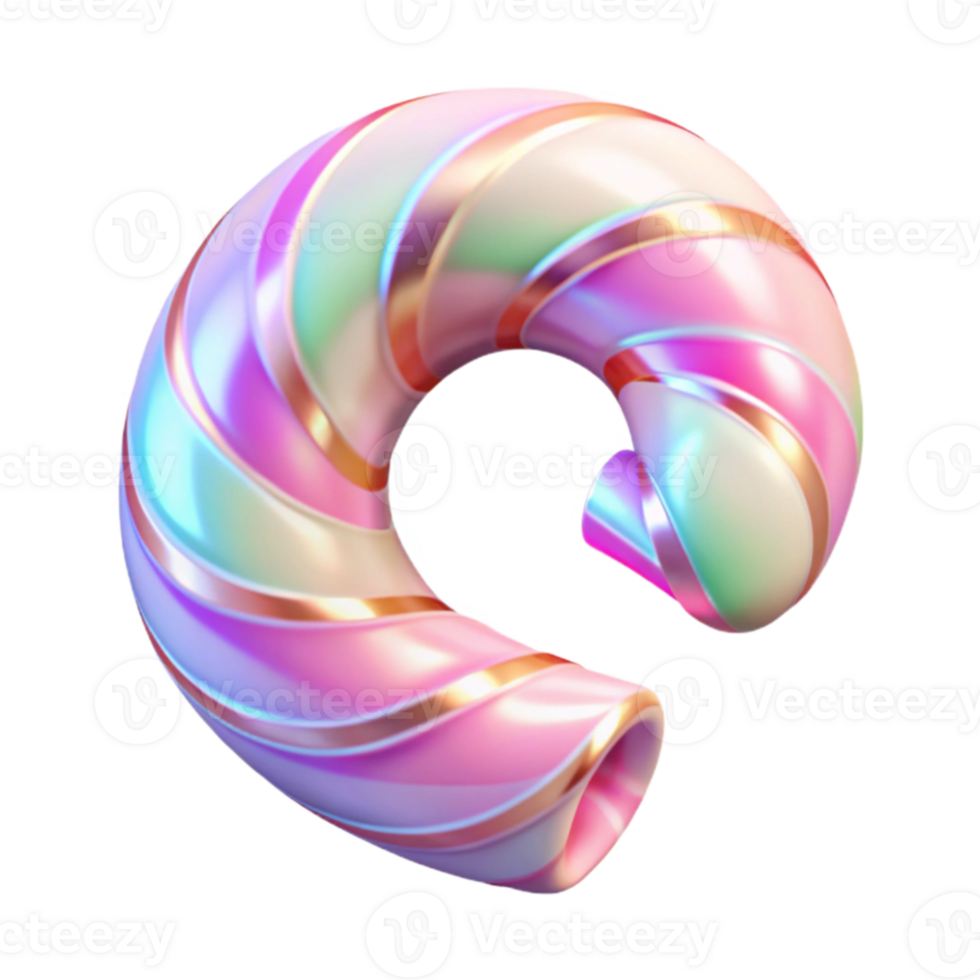 Iridescent Candy Cane Spiral Abstract 3D Render png