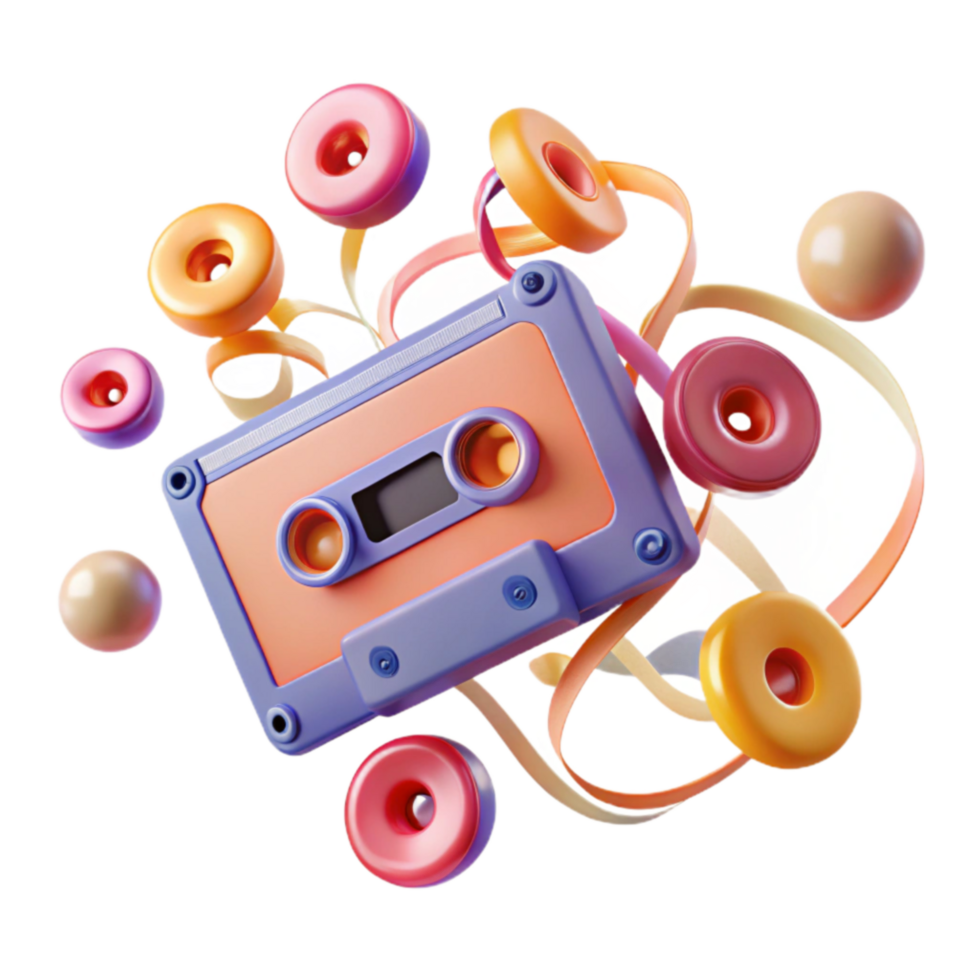 Retro Cassette Tape with Colorful Abstract Design png
