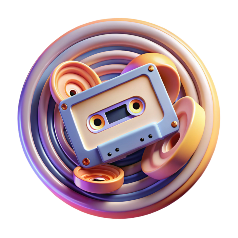 Retro Cassette Tape in Abstract Swirl Design png