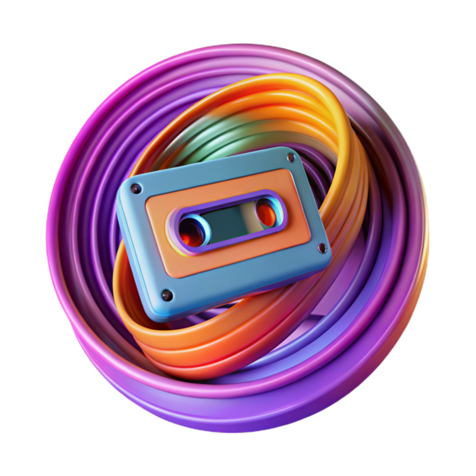 Retro Cassette Tape in Colorful Abstract Swirl png
