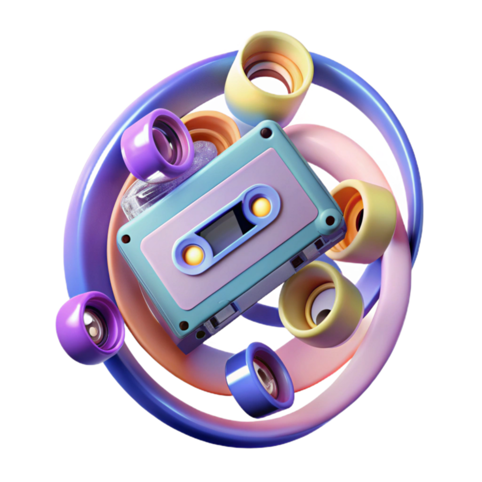 Retro Cassette Tape and Abstract Shapes png