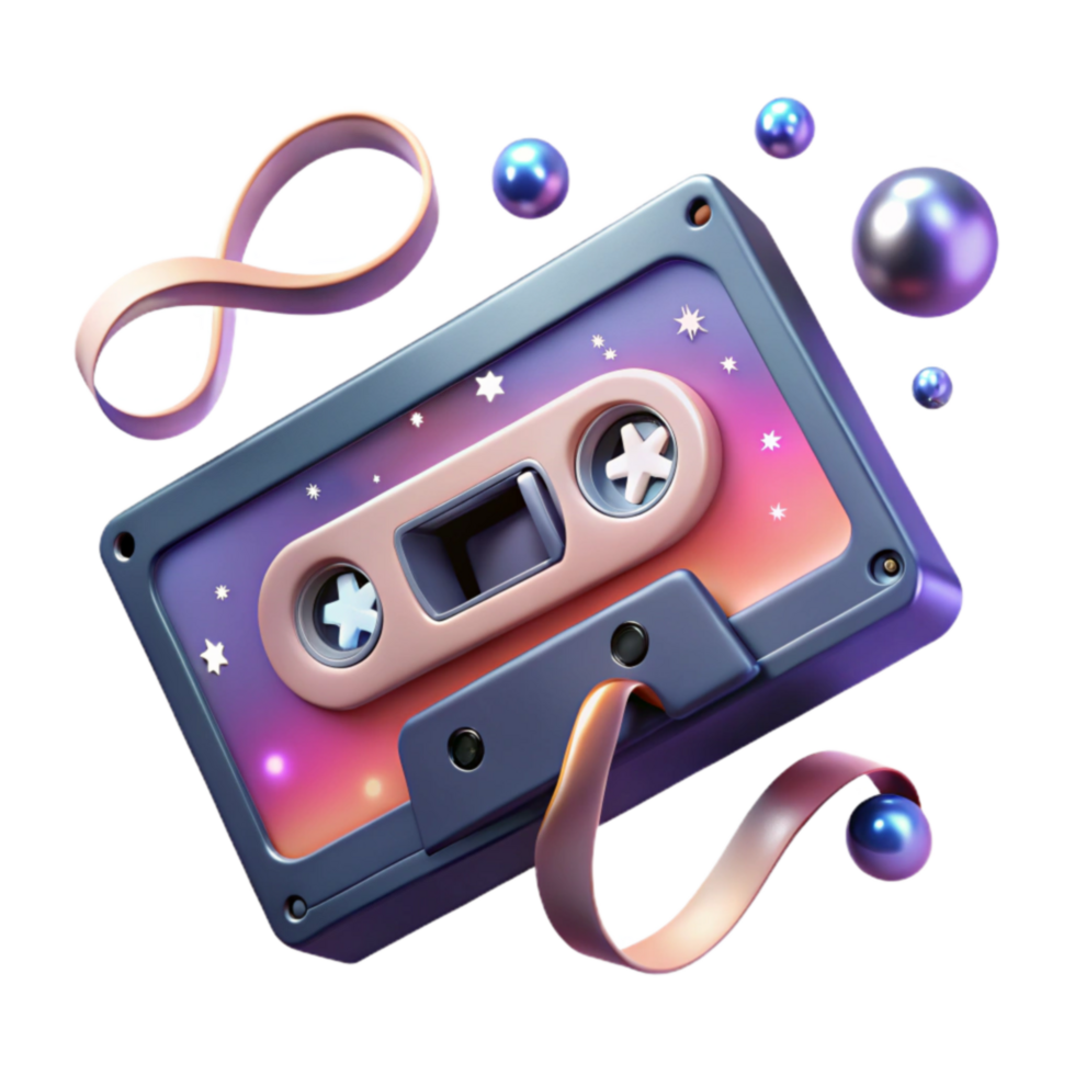 Nostalgic Cassette Tape with Cosmic Design png