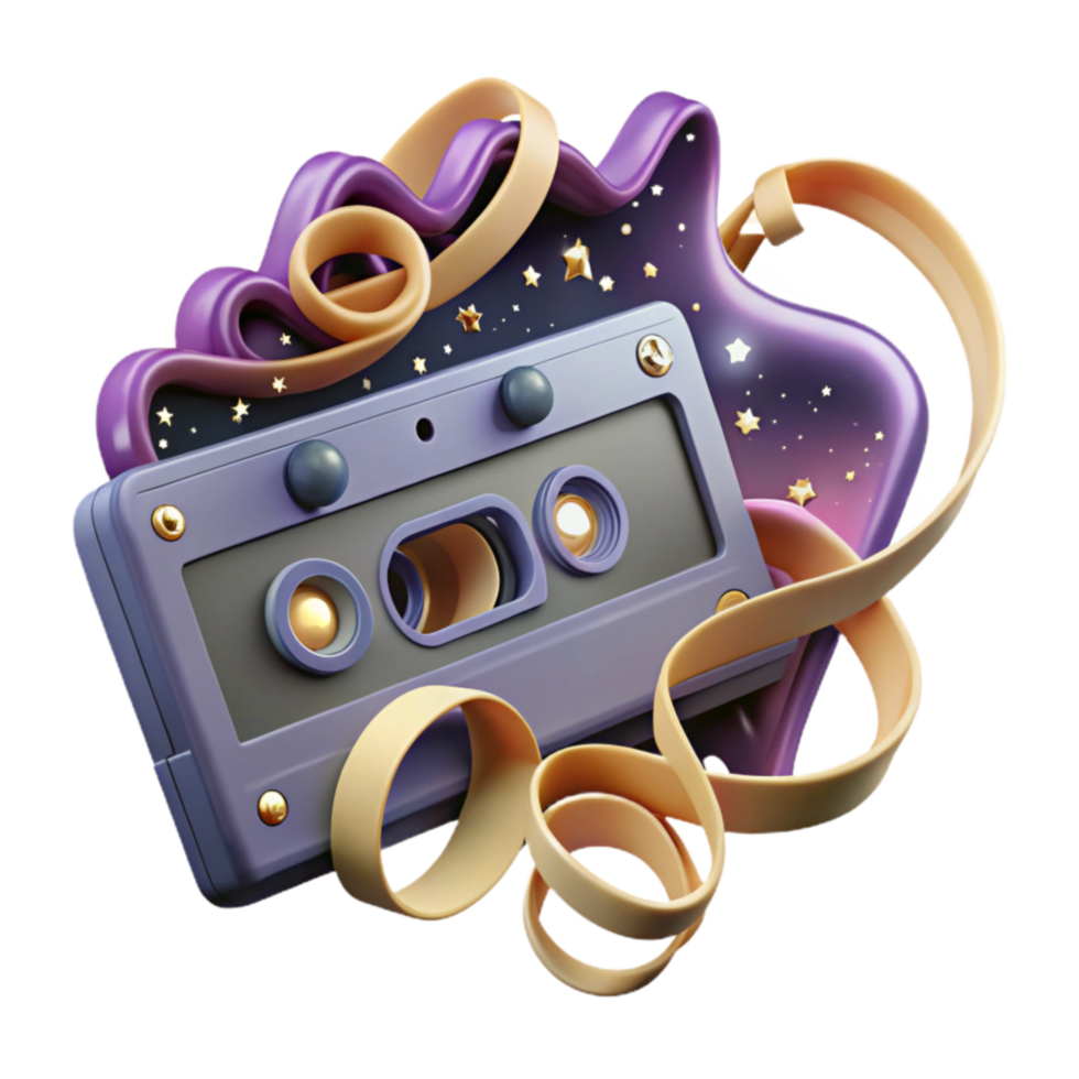 Retro Cassette Tape with Cosmic Design png