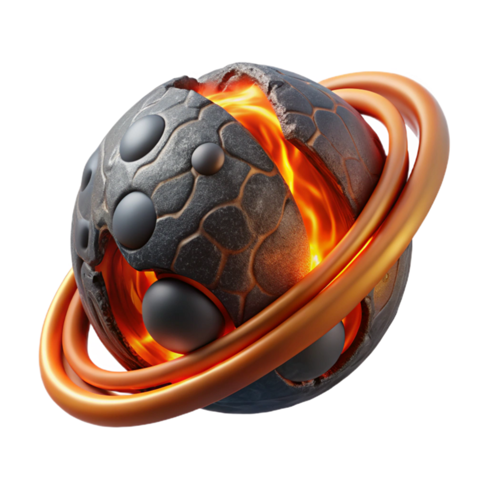 Fiery Cosmic Sphere Fractured Planet with Rings png