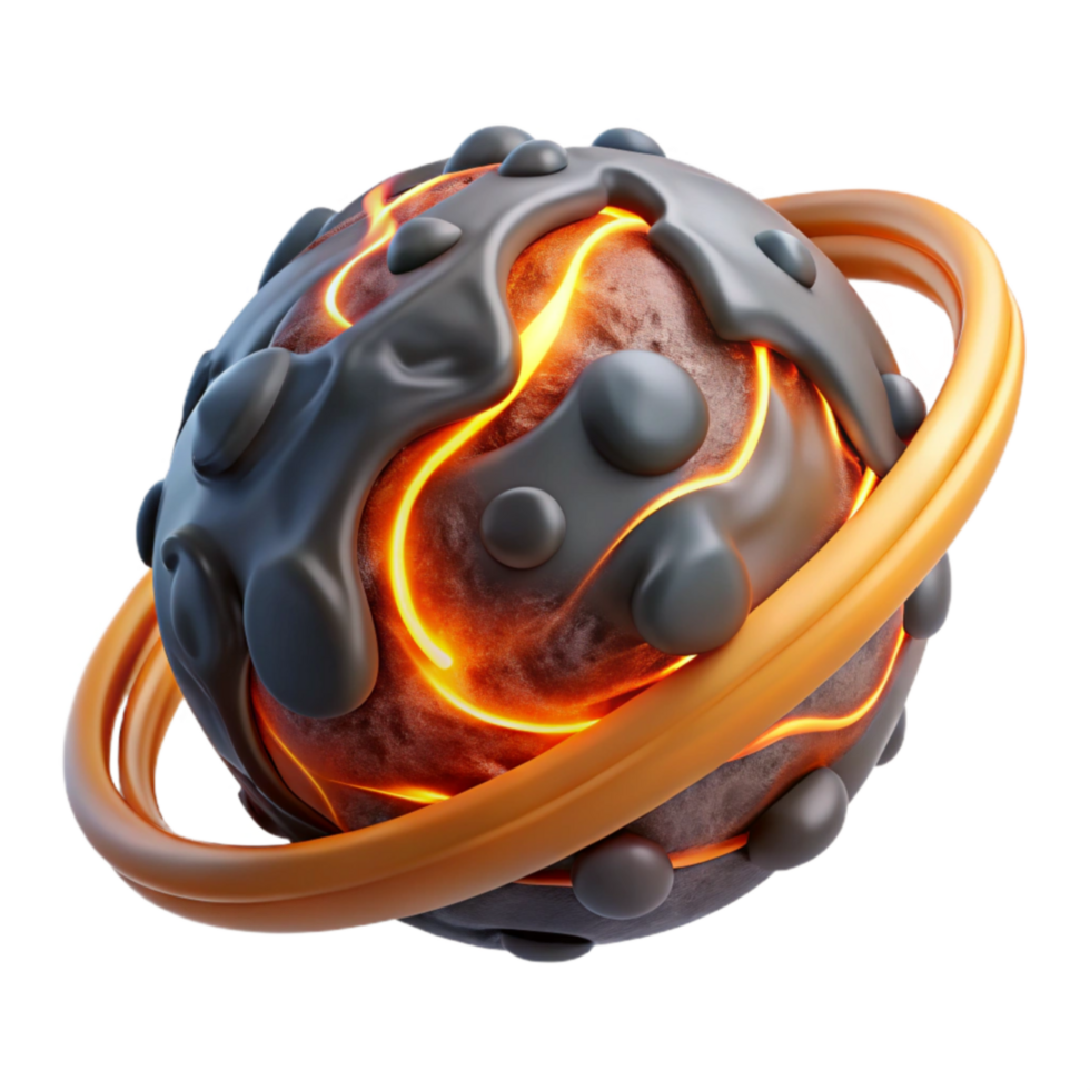 Glowing Lava Planet with Rings 3D Render png